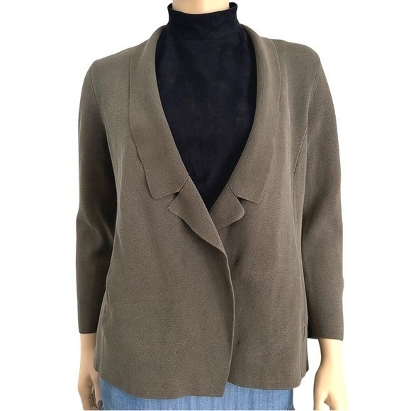 Eileen Fisher Silk Cotton 3/4 Sleeve Open Front Brown Sweater Cardigan Sp